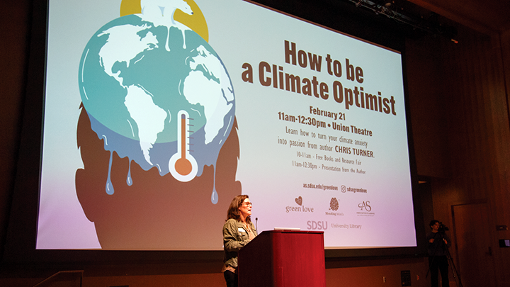 Sciences and Sustainability Librarian Sarah Tribelhorn presents at the 2024 SDSU Sustainability Summit